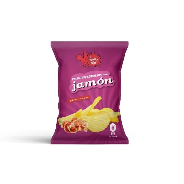 PAPAS JAMON GALLO ROJO 150gr, Caja 10und