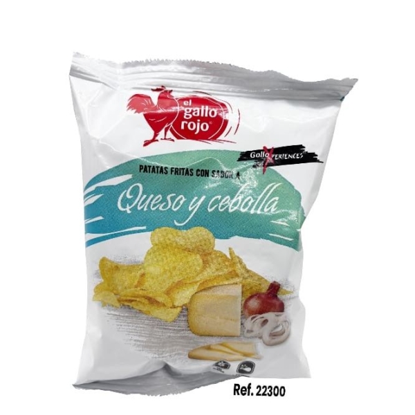 PAPAS QUESO Y CEBOLLA GALLO ROJO 40gr, Caja 14und