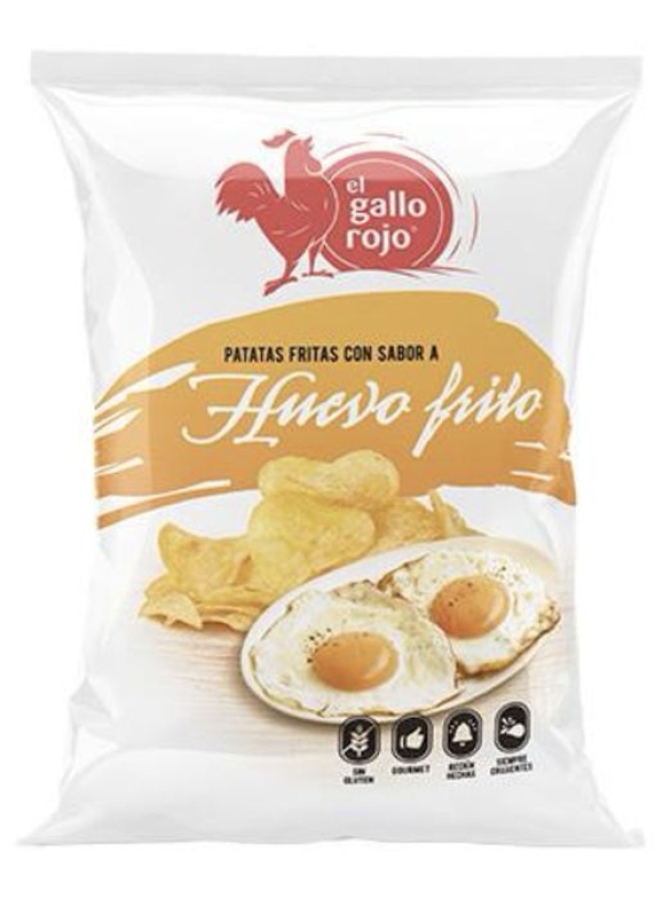 PAPAS HUEVO FRITO GALLO ROJO 120gr, Caja 10und